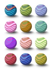 Set of spheres with waves, different color variants with shadow 