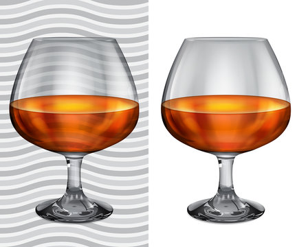 Transparent and opaque realistic full brandy glasses