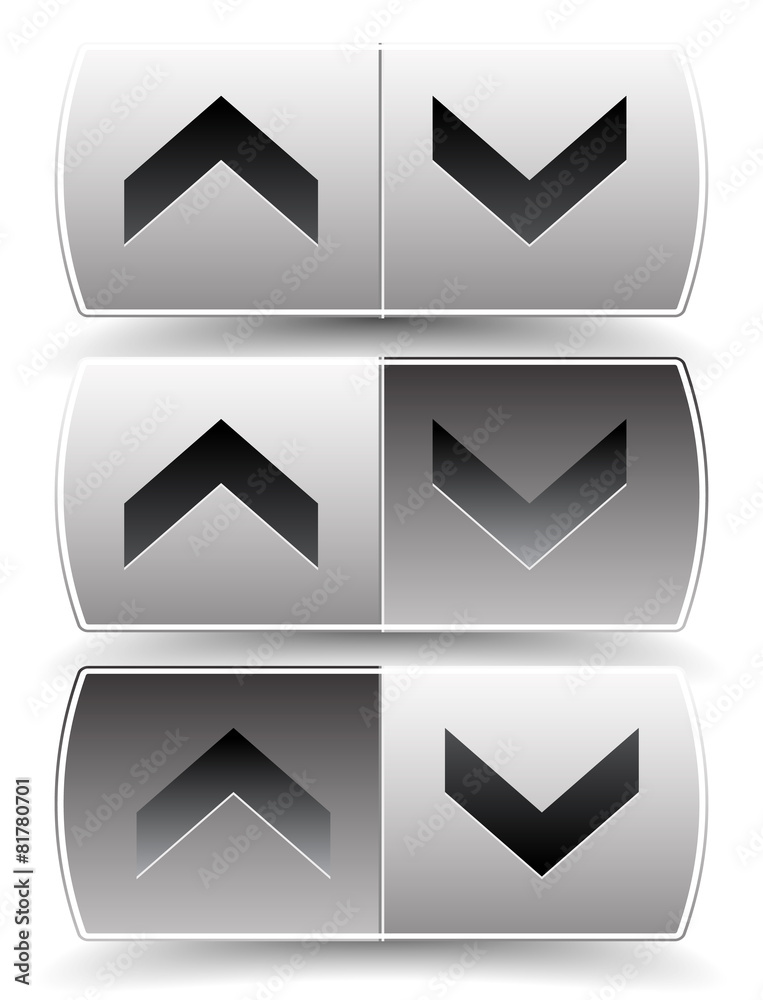 Poster Up down arrow buttons with pressed, pushed versions. For vertica