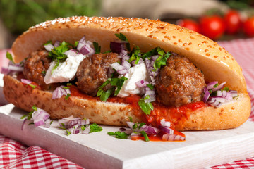 Gourmet meatballs sandwich