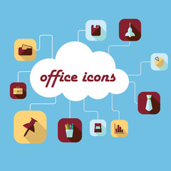 Flat concept, set modern design with shadow office icons