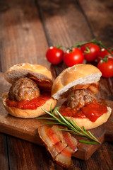 Roasted meatballs with bacon
