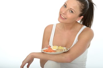 Healthy Young Woman Holding a Typical Norwegian Breakfast