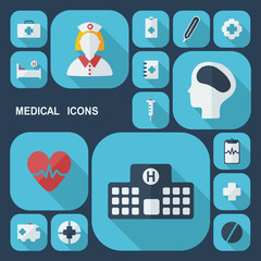 Flat concept, set modern design with shadow medical icons