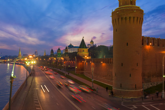 Sunset view of Kremlin in Moscow, Russia