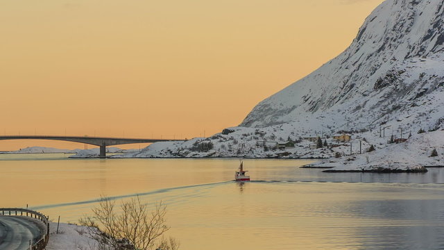 Bridge in Norway after sunset