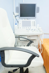 Interior of medical room with ultrasound diagnostic equipment