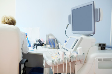 Interior room with medical ultrasound diagnostic equipment
