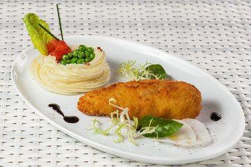 chicken Kiev with mashed potatoes. fillet stuffed  juicy butter