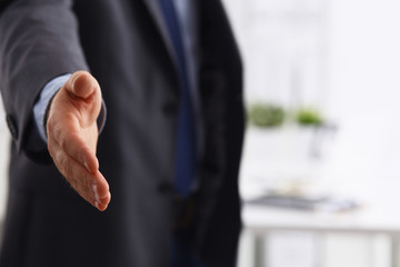 Obraz premium Portrait of businessman giving hand for handshake