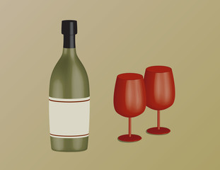 Wine bottle and wine goblets