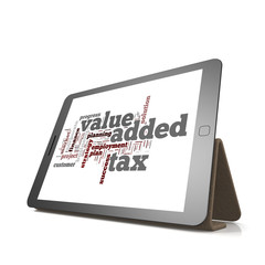 Value added tax word cloud on tablet