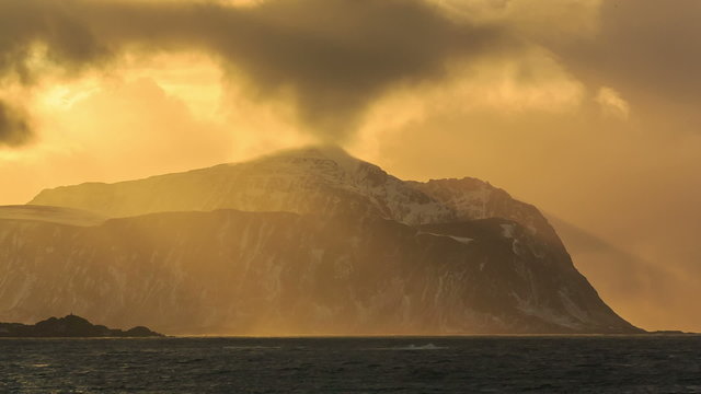 Norwegian fjord at sunset