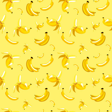 vector seamless pattern of bananas on yellow background
