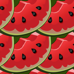 Seamless background with red fresh juicy watermelon slices.