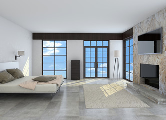 Fototapeta na wymiar Modern interior of a bedroom 3d rendering