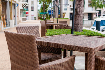 Empty dinner table at the marina