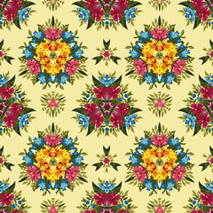 Fototapeta na wymiar Floral abstract boho or hippie seamless pattern background. Mirr