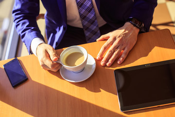businessman at lunch, coffee