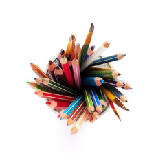 Colorful pencils and brushes