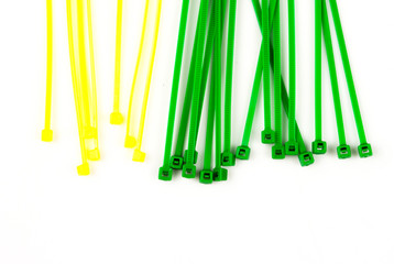 Colorful zip cable ties isolated against white background