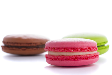 A french sweet delicacy, macaroons variety closeup isolated