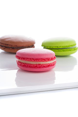 A french sweet delicacy, macaroons variety closeup isolated