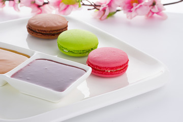 A french sweet delicacy, macaroons variety closeup