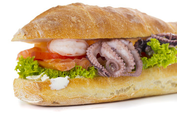 Sandwich with seafood and begetables isolated 