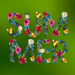 Floral summer lettering background. Flower design.