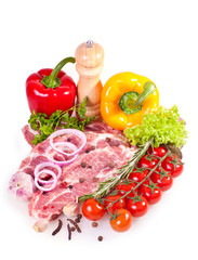 meat and vegetables isolated on white