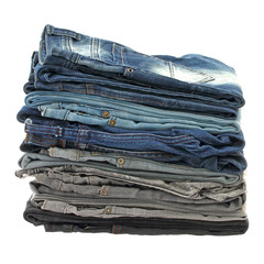 Many stacks of jeans