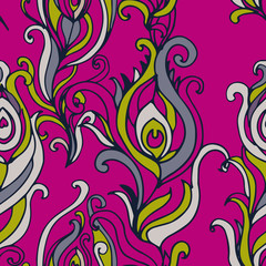 Beautiful vector seamless pattern with peacock feathers.