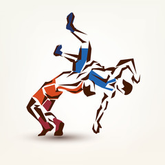 wrestling symbol, vector silhouette of two athletes - 81802781
