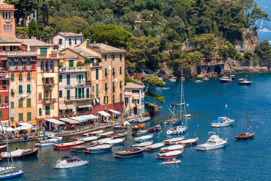 Colorful houses and boats in Portofino.