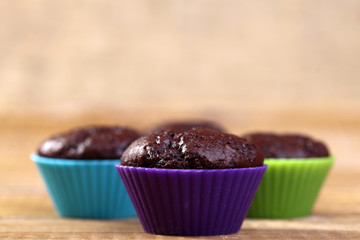 Chocolate cupcakes on the table top