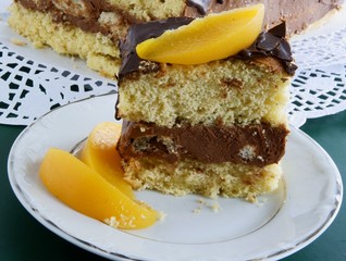 biscuit pie with peach fruit and chocolate filling