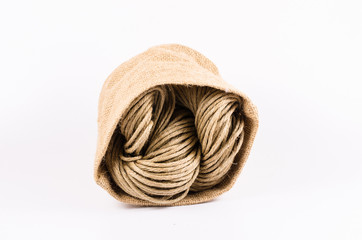 roll of rope texture,burlap isolated on white background