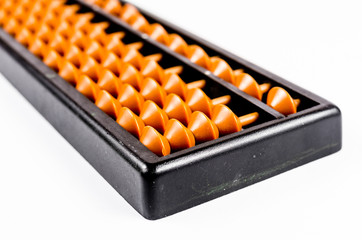 Close up vintage abacus isolated on white background