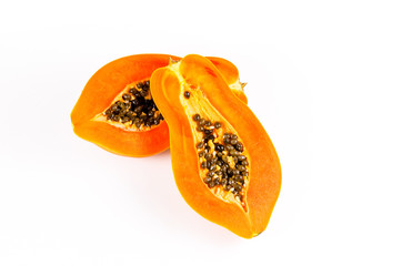 Two haft of fresh papaya isolated on white background