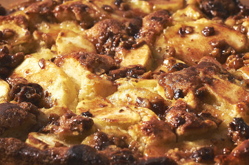 Closeup of an apple pie with walnut