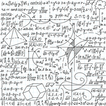 Mathematical vector seamless with formulas, plots, equations