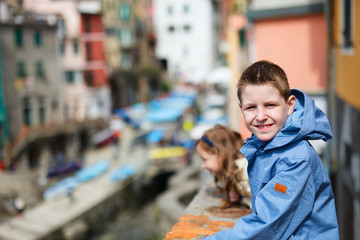 Kids in Riomaggiore village in Cinque Terre