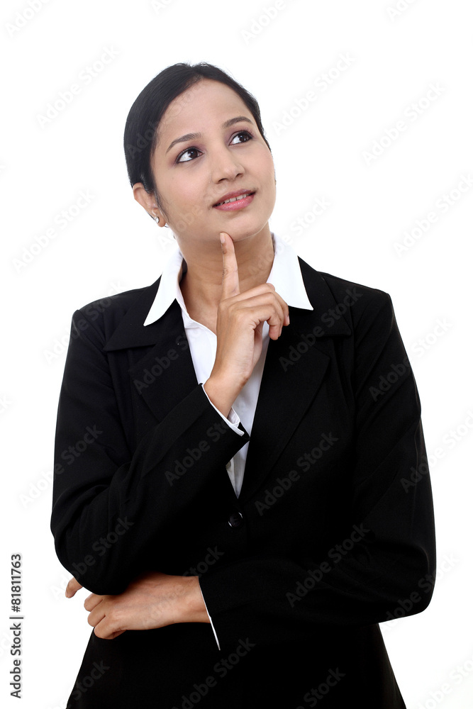 Sticker business woman thinking isolated on white