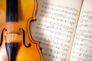 Fototapeta premium Vintage viola on sheet music