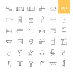 Furniture and home decor icons. Vector illustration.
