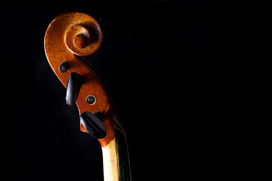 Close up of a violin isolated on black
