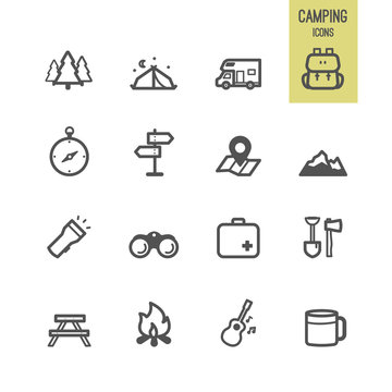 Set of camping icons. Vector illustration.
