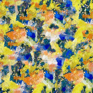 Yellow blue orange abstract seamless pattern oil painting