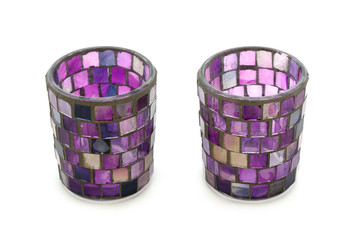 2 Teelichtgl&auml;ser violett